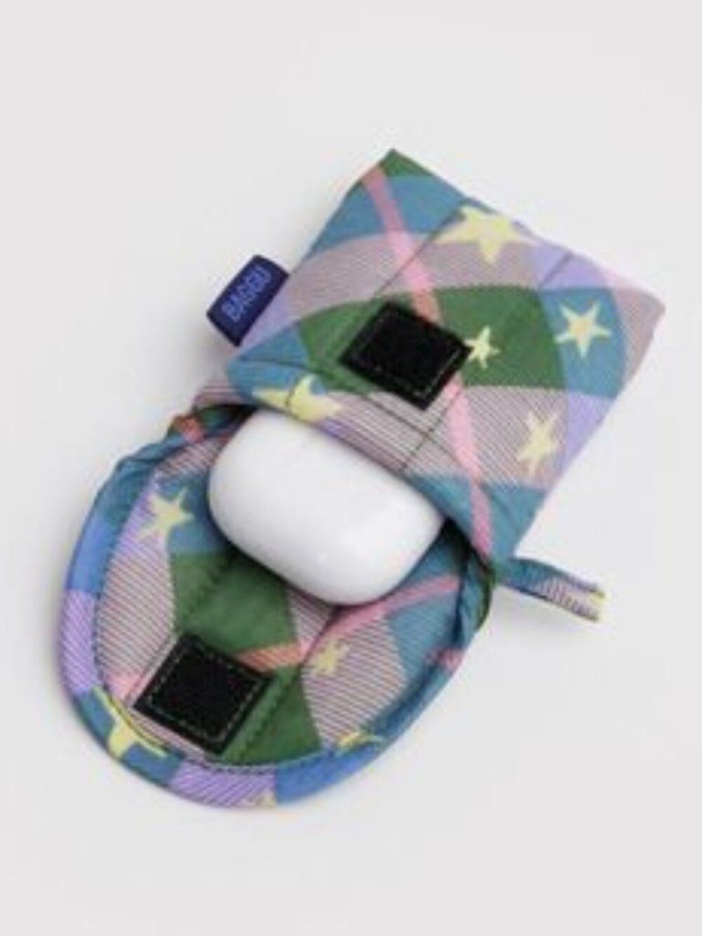NWT Baggu Puffy Earbuds Case - Green Star Plaid - Picture 3 of 6